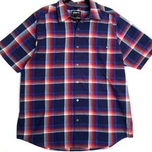 Marmot Shirt Button Down Mens XL Red Blue Gray Plaid Short Sleeve Outdoor Casual